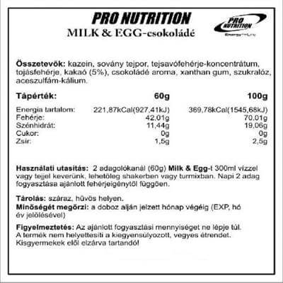 Pro Nutrition Milk & Egg tej + tojás fehérje 4000 g
