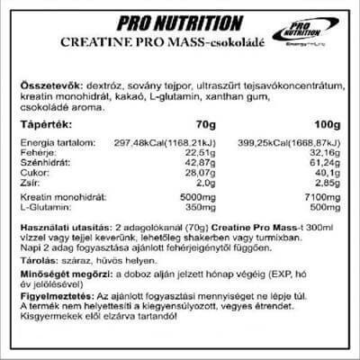 Pro Nutrition Creatin Pro Mass kreatin tömegnövelő 3000 g